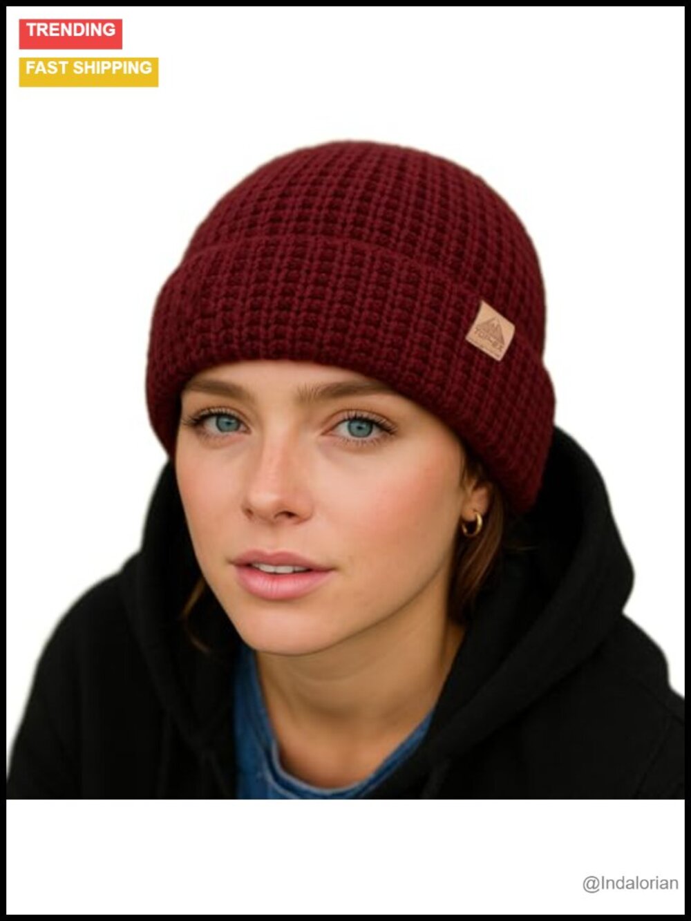 Merino Wool Waffle Knit Fisherman Beanie Watch Cap Dual-Layer Warm Winter Hat